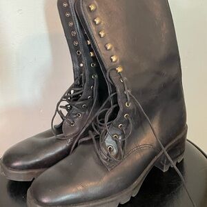 Black Leather Lace-Up Boots